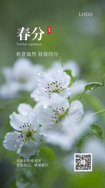 春分节气春天小清新实景手机海报 模板ID:10178