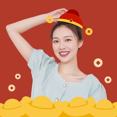 喜庆新年春节财神帽子人物头像 模板ID：11085