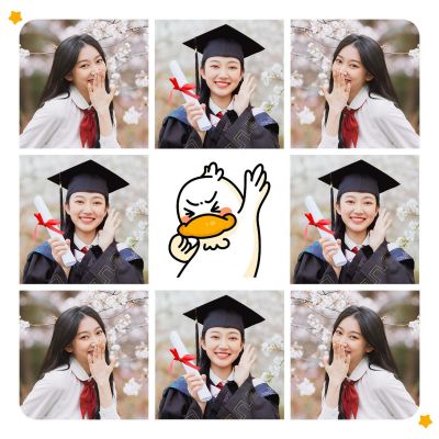 卡通鸭鸭九宫格8张拼图 模板ID：11616