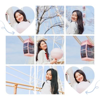 清新简约爱心创意九宫格9张拼图 模板ID:11608