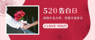红色时尚手绘玫瑰520告白日情人节红色浪漫公众号首图 模板ID:12133