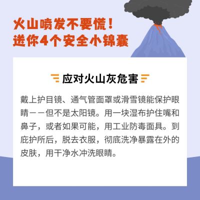 蓝色简约扁平手绘自然灾害地质灾害火山喷发应急科普方形海报 模板ID：12658
