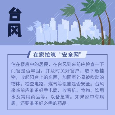 蓝色简约扁平自然灾害气象灾害台风来袭应急科普方形海报 模板ID：12660