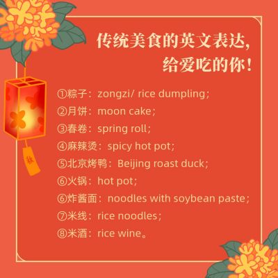传统文化英文表达手绘中国风插画方形海报 模板ID:12665