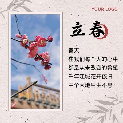 立春习俗介绍水墨竹子中国风方形海报 模板ID:12668
