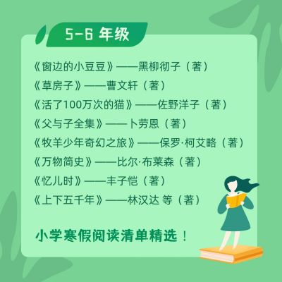 儿童读物寒假阅读清单精选绿色简约方形海报 模板ID:12679