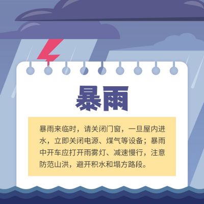 紫色简约扁平手绘夏季暴雨预警气象灾害自然灾害方形海报 模板ID：12907