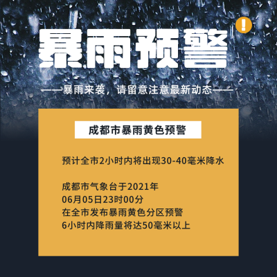 暴雨预警最新动态播报方形海报 模板ID:13096