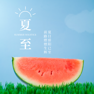夏至节气实景西瓜清新文艺方形海报 模板ID：13322