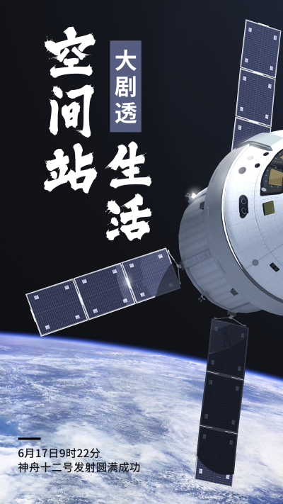 航天航空神舟十三发射成功空间站手机海报 模板ID：13451
