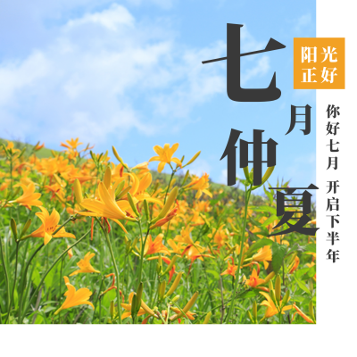 文艺清新日系排版七月你好方形海报 模板ID：14064