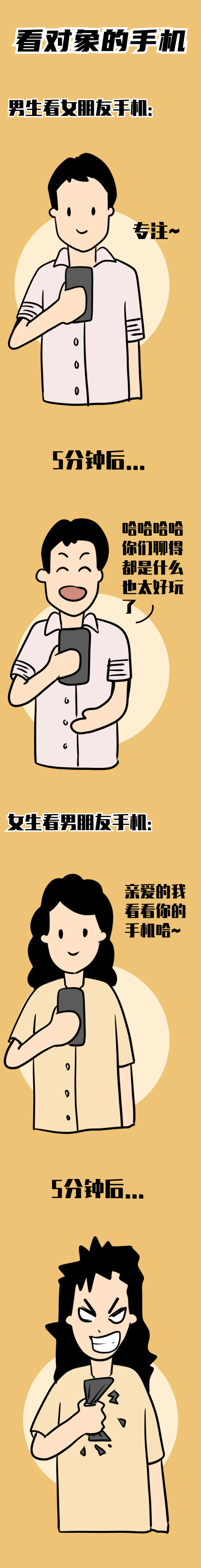 恋爱男女对比看对象的手机条漫 模板ID:14160