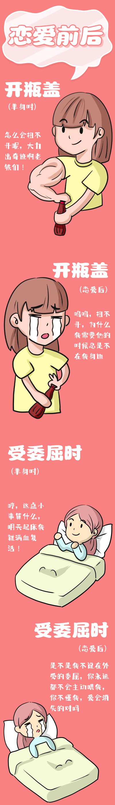 女生恋爱前后漫画趣味条漫 模板ID：14125