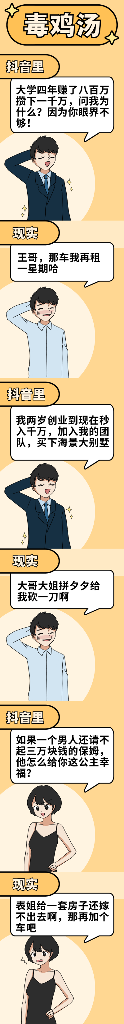 毒鸡汤理想与现实对比创意趣味条漫 模板ID:14148