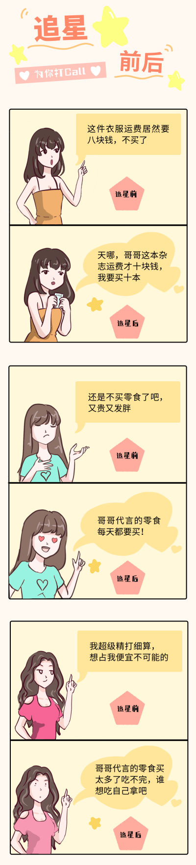 追星前后对比粉丝打投可爱少女条漫 模板ID:14139