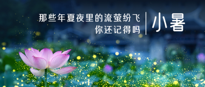 小暑大暑节气夏天荷花萤火虫实景公众号首图 模板ID：14222