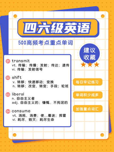 简约扁平英语重点单词科普小红书封面 模板ID：14487