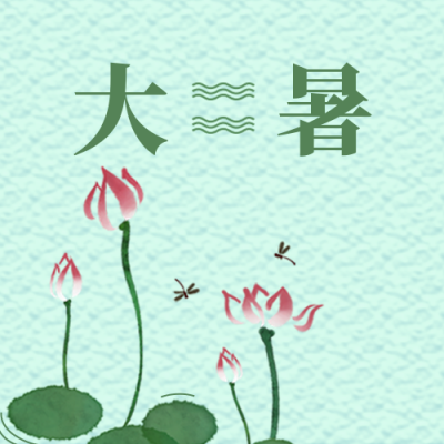 二十四节气大暑手绘荷叶绿色清新公众号次图 模板ID：14859