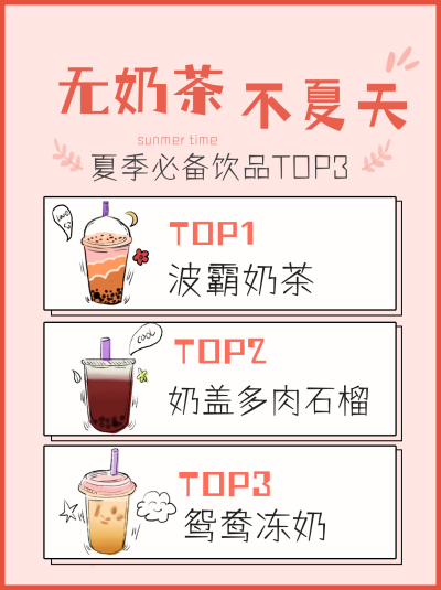 夏天奶茶可爱清新小红书封面图 模板ID:15575