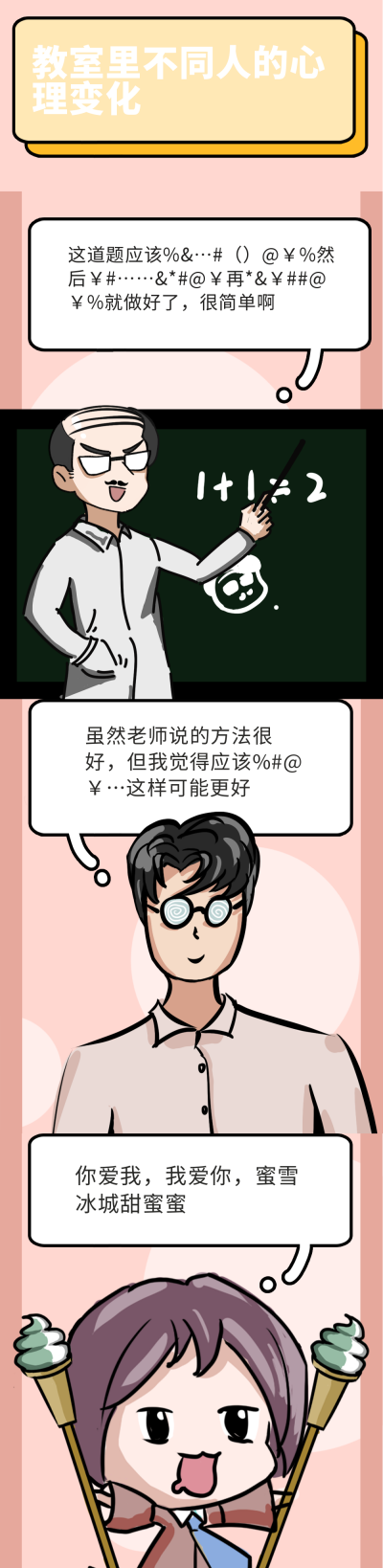教室里不同人的心理变化趣味条漫 模板ID：15105