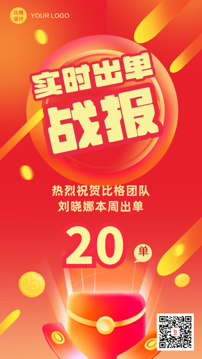 战报商务销售冠军手机海报 模板ID:20852