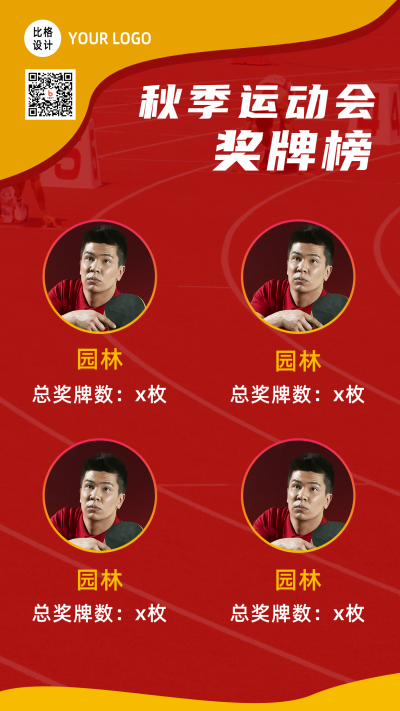 运动会奖牌排行榜手机海报 模板ID：15144