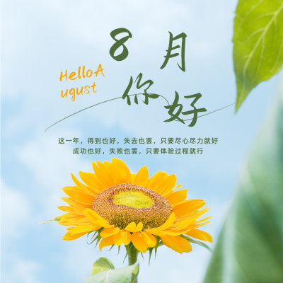 简约清新8月你好月初问候方形海报 模板ID:15933