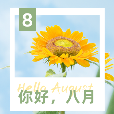 简约日签8月你好月初问候公众号次图 模板ID:15926