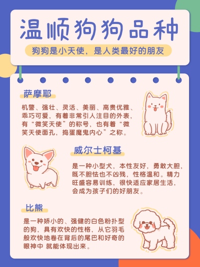 简约可爱手绘小狗种类科普小红书封面 模板ID：15979