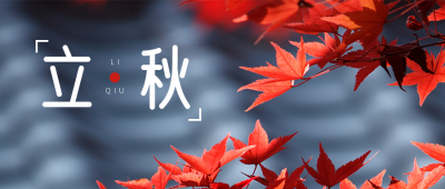 二十四节气立秋简约实图红色枫叶公众号首图 模板ID：16023