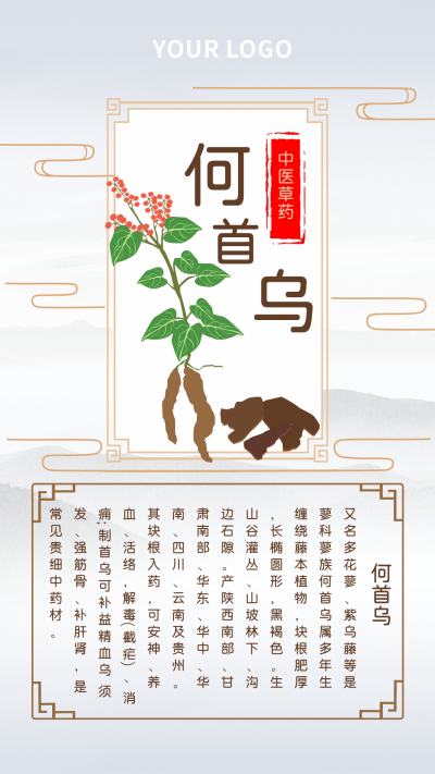 简约水墨中国风中医药草科普手机海报 模板ID：16957