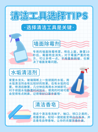 蓝色家居清洁工具推荐指南小红书封面 模板ID：16737
