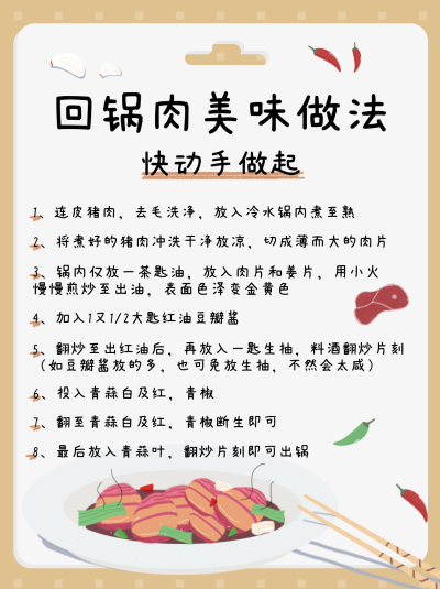 手绘厨房美食回锅肉的做法小红书 模板ID：16744