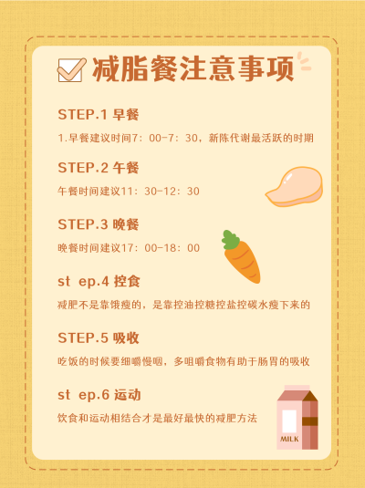 黄色简约手绘减肥饮食注意事项小红书封面 模板ID：16879
