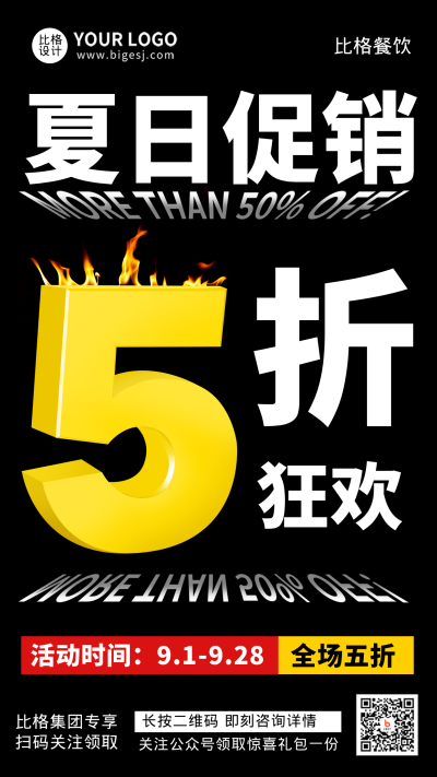 比格餐饮五折促销宣传手机海报 模板ID：17221