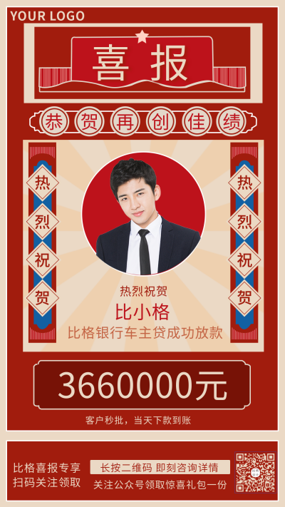 红色复古喜庆喜报手机海报 模板ID:17285