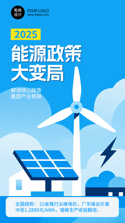 能源政策解读蓝色简约宣传海报 模板ID：767781