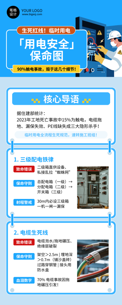 用电安全知识科普简约长图海报 模板ID：767786