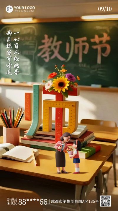 教师节3D祝福海报 模板ID：768112