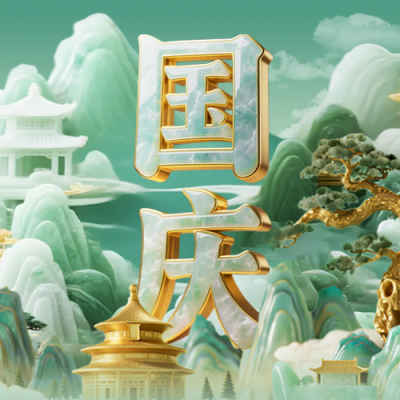 国庆节3D玉石材质祝福公众号次图 模板ID：768124