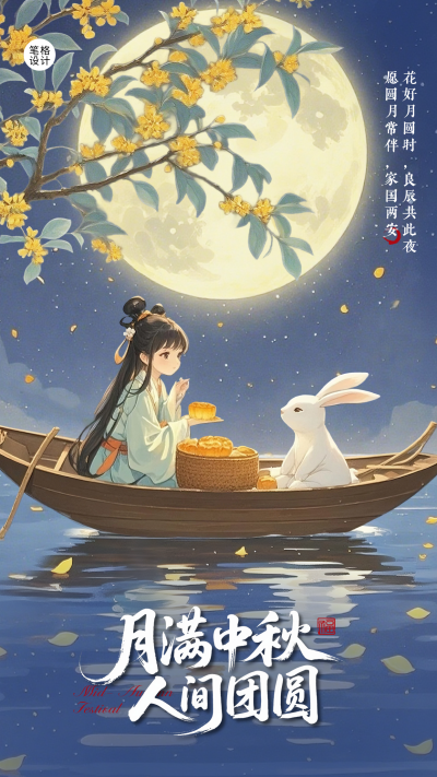 中秋节手绘祝福宣传海报 模板ID:768181