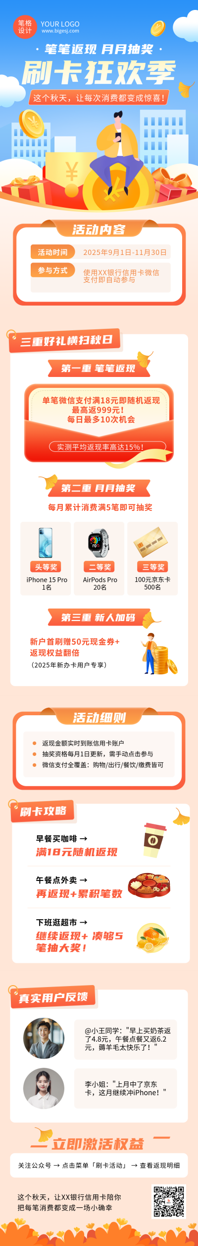银行微信刷卡活动宣传简约公众号长图 模板ID：768500