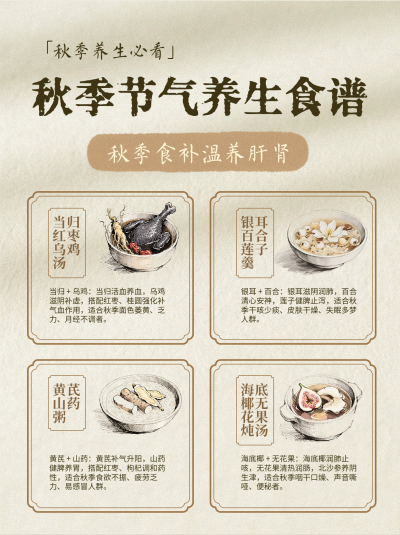 秋季养生食谱简约古风小红书封面 模板ID：768887