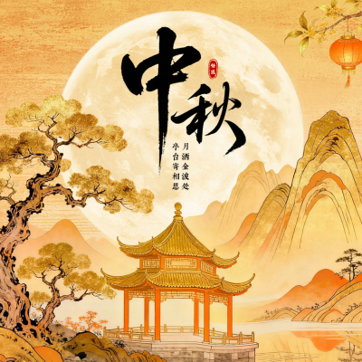 中秋节手绘中式古风方形海报 模板ID：769217