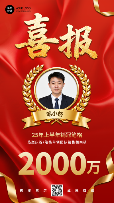 业绩喜报红色喜庆手机宣传海报 模板ID:769376