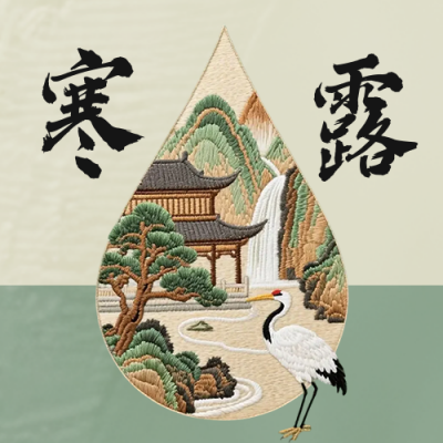 寒露节气刺绣风格公众号次图 模板ID：769430