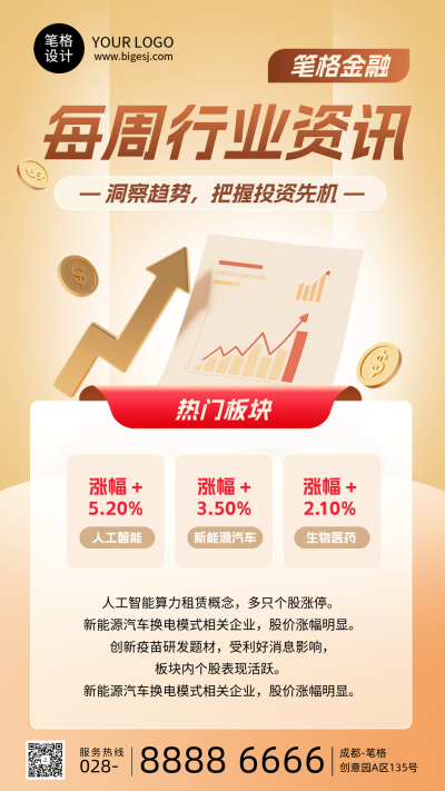 每周金融行业资讯简约手机海报 模板ID:769550