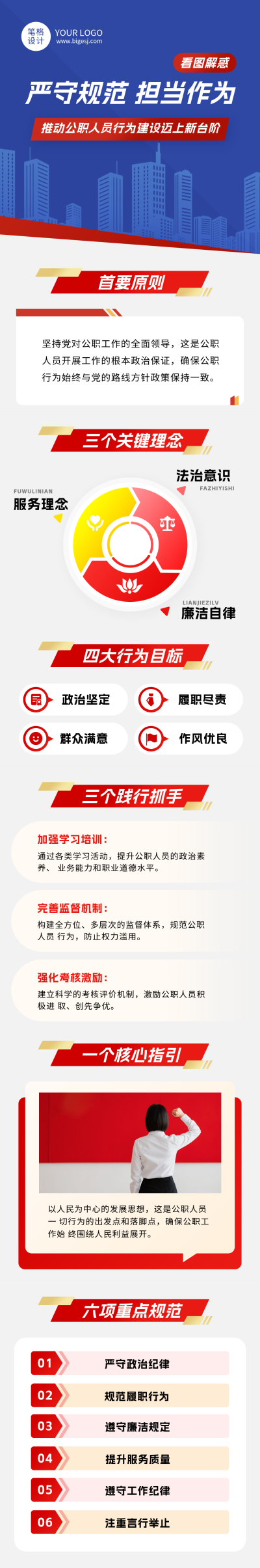 公职人员行为规范简约宣传公众号长图 模板ID：769857