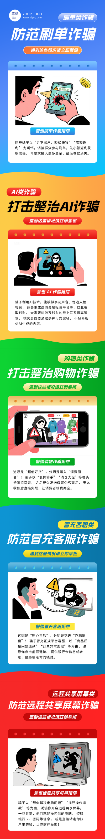 防诈骗知识科普宣传系列简约公众号长图 模板ID：769856