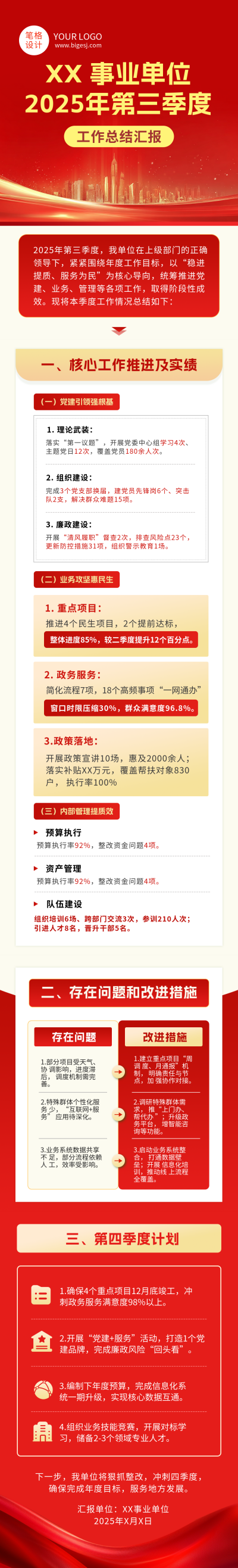 事业单位工作总结汇报党政简约公众号长图 模板ID:769854